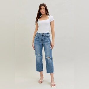 Judy Blue High Waist Destroy Wide Leg Crop Denim 9 29